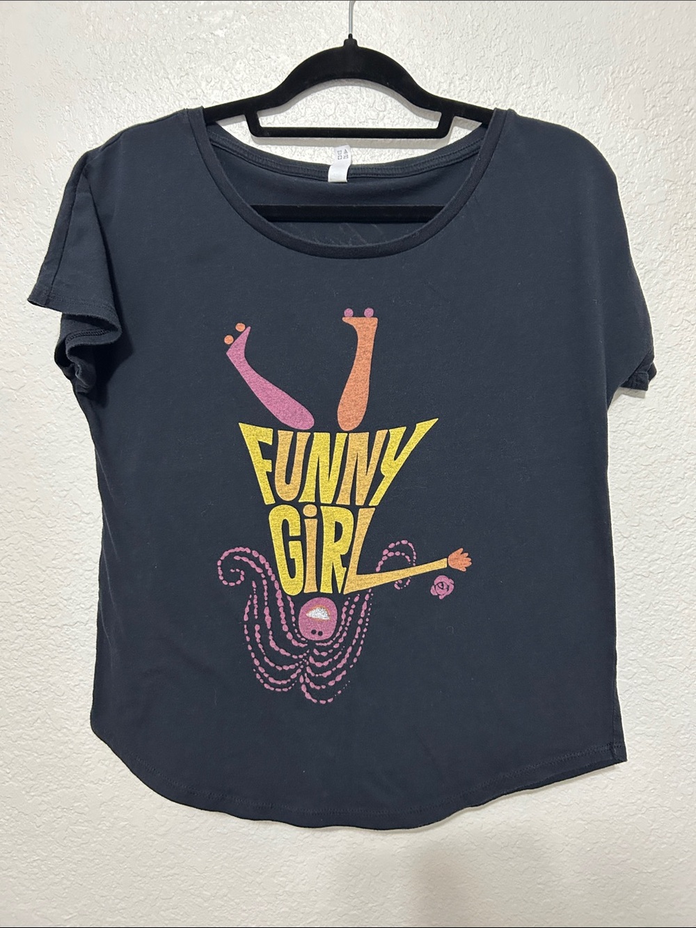 Black Funny Girl' Graphic Tee with Yellow & Pink Print
